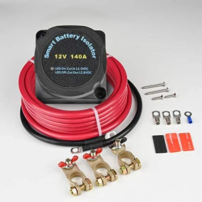 Abbildung von APIELE Doppelbatterie Isolator Kit 12 V 140 Ampere Spannungsempfindliches Relais VSR Automatisches Ladegerät mit zwei Batterien und Kabelkabel