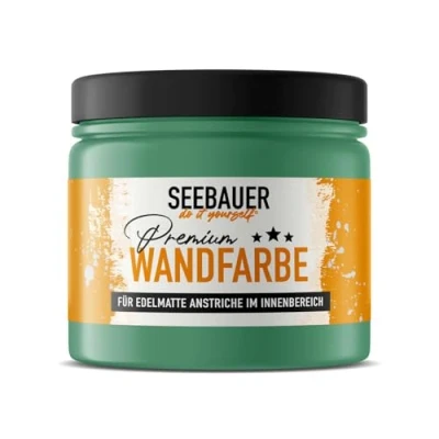 Abbildung von SEEBAUER diy Wandfarbe Grün 300ML für Innen (No. 751 Pine Bloom) Edelmatte grüne Innenfarbe Grüntöne sehr hohe Deckkraft Matt, Abwaschbar und Tropffrei