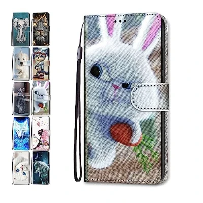 Abbildung von Hülle für Samsung Galaxy A15 5G Leder Tasche Flip Case Mädchen Jungs Muster Design Etui Schutzhülle Cover Handyhülle Kaninchen
