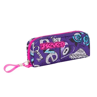 Abbildung von SEVEN Federmäppchen, Mäppchen, Federtasche für Schreibwaren, Mädchen&amp;Jungen, Schule und Gymnasium, Teenager, blau/pink, KEYS