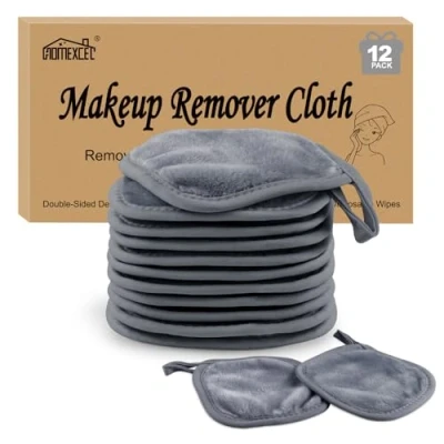 Abbildung von HOMEXCEL Abschminktuch aus Mikrofaser Wiederverwendbar Waschbar Ultraweich Gesichtsreinigungstuch für Alle Hauttypen Make Up Entferner Tuch Grau(5 x 5inch 12 Stück)