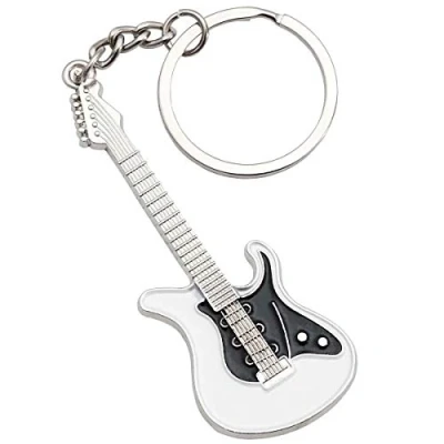 Abbildung von keepdrum E Gitarre Schlüsselanhänger aus Metall Weiß