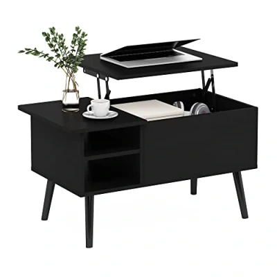 Abbildung von Furinno Jensen Couchtisch mit anhebbarer Tischplatte aus Holz verstecktem Fach und seitlich offener Ablage für das Wohnzimmer, Americano