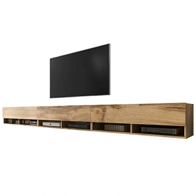 Abbildung von Selsey Wander TV Board/Fernsehschrank für Wohnzimmer hängend/stehend, optional mit LED, 300 (3 x 100) cm breit (Holzoptik Wotan Eiche, ohne LED)
