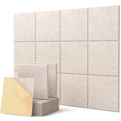 Abbildung von Quadratische 12 Stück Akustikplatten Selbstklebend, Schallabsorber Schallschutz Wand Hoher Dichte Schallschutzplatten, Akustikpanel Schalldämmung Akustikplatte, 30x30x0.9cm