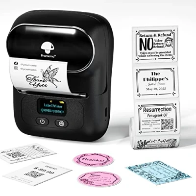 Abbildung von Phomemo M110 Etikettendrucker, Bluetooth Beschriftungsgerät Selbstklebend Edikettengerät Tragbarer Etiketten Drucker Gerät Barcode Sticker Aufkleber Maschine, mit 1 Rolle 40x30mm Etikett