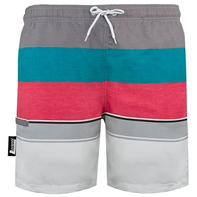 Abbildung von Luvanni Badehose für Herren Schnelltrocknende Badeshorts 600 mit Kordelzug Beachshorts Boardshorts Schwimmhose Männer Streifenmuster blau Rot Grau Streifen L