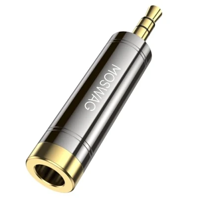 Abbildung von MOSWAG 3.5 auf 1/4&quot; TRS Adapter, 1/4&#039;&#039; 3,5 mm Stereo Klinke 6,3 Buchse Klinkenadapter Konvertiert für Kopfhörer, Klavier, Gitarre, Verstärker, Laptops, MP3, MP4 (1 Pack)