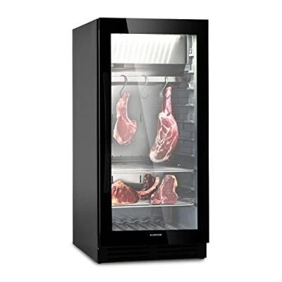 Abbildung von Klarstein Kühlschrank, Reifeschrank für Dry Aged Beef, 1 Zonen Kühlschrank mit Glastür, In und Outdoor LED Beleuchtung, Freistehend oder Einbaukühlschrank, Temperaturbereich 25 C, 233 L