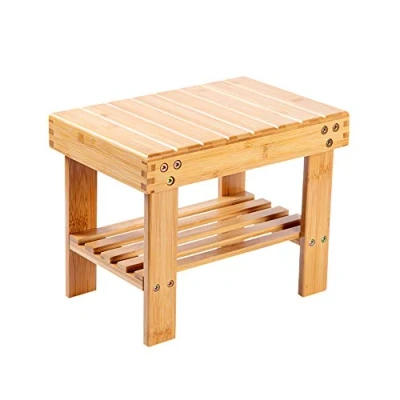 Abbildung von Utoplike Tritthocker, Bambus Kleiner Hocker, Nachttisch Tritthocker für Hochbetten, Fußstütze Hocker mit Ablage Schlafzimmer, Dusche, Rutschfestes Leichtgewicht