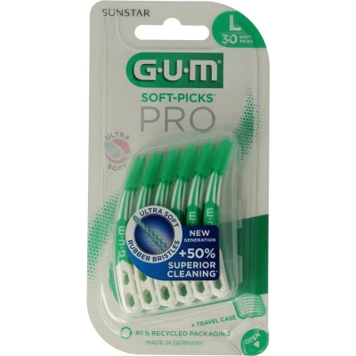 Abbildung von GUM SOFT PICKS PRO 30er Blister large + Reise Etui 30 Bürsten