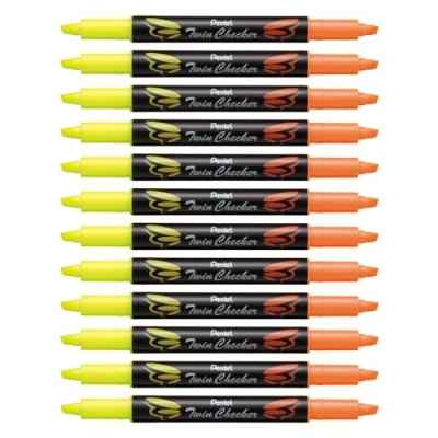 Abbildung von Pentel SLW8 GF Textmarker Twin Checker, zweifarbig, 12 Stück, gelb orange