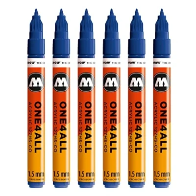 Abbildung von Molotow One4All 127HS CO Acryl Marker (1,5 mm Strichstärke, hochdeckend und permanent, UV beständig, für fast alle Untergründe) 6 Stück Farbe 204 echtblau