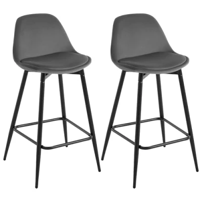 Abbildung von Klihome Barhocker 2er Set, Barstühle Samt, Küchenhocker mit Rückenlehne, hoher Hocker Fußstütze, gepolstert, Metallbeinen, für Bar Küche Esszimmer Theke, Dunkelgrau, K0005BH 2