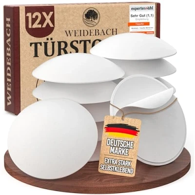 Abbildung von WEIDEBACH® 12x dezente Türstopper Wand, weiße Türpuffer, 40x9 mm Wand selbstklebend, Elastikpuffer für jede Oberfläche, Gummistopper, Türpuffer Puffer