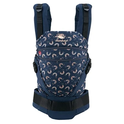 Abbildung von manduca Babytrage XT RainbowNight Navy Print, Kindertrage Bauchtrage Rückentrage für Neugeborene ab 3,5 kg 20