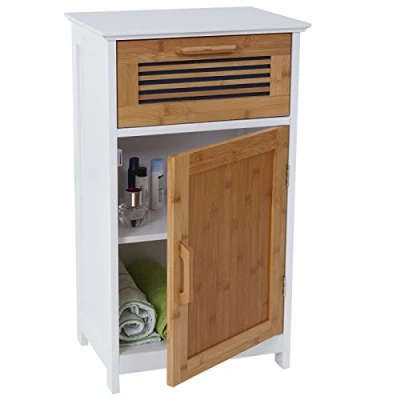 Abbildung von Mendler Kommode HWC A85, Badezimmerkommode Badschrank Bambus, 71x40x31cm weiß
