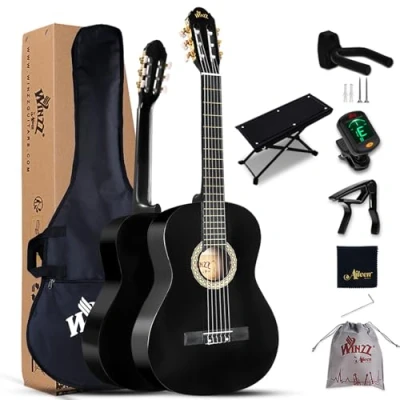 Abbildung von Winzz Konzertgitarre 4/4 Erwachsene, Klassische Gitarre Anfänger Set für Kinder ab 11+ Jahre Schwarz Glänzend (39 Zoll)
