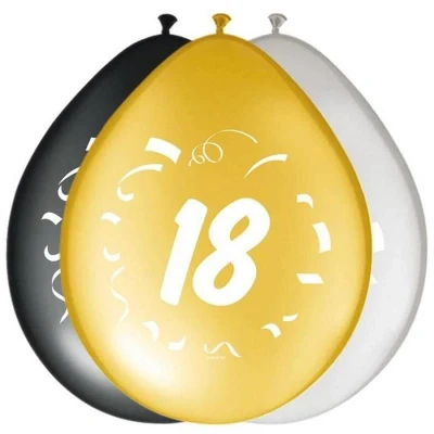 Abbildung von Ballon 18 Jahre schwarz Silber Gold 8 Stücke