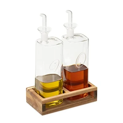 Abbildung von Navaris Ölspender 2er Set Öl und Essigspender aus Glas mit Holzständer 220ml, (1 tlg)