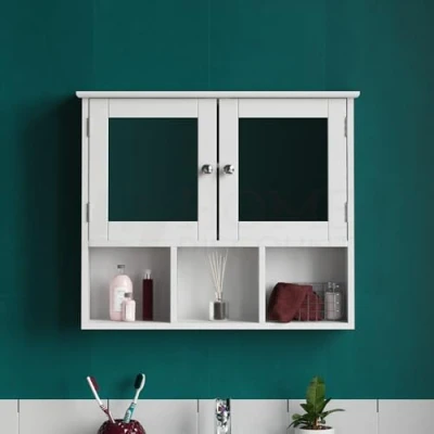 Abbildung von Bath Vida Milano Badezimmer Spiegelschrank mit 2 Türen, Aufbewahrungsfächern, Wandmontage, weiß