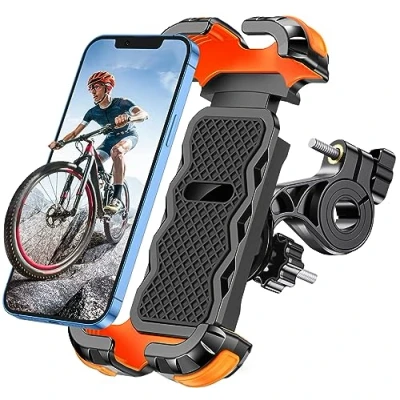Abbildung von Glangeh Handyhalterung Fahrrad, [Sicheres Schloss] 360 Drehbar Universal Motorrad, Vollständiger Schutz Fahrrad für Rennrad MTB Scooter, 4,7 6,8 Zoll Smartphone