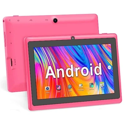 Abbildung von Haehne 7 Zoll Tablet PC, Android 5.0, A33 Quad Core, 1GB RAM 8GB ROM, Dual Kameras, WiFi, Bluetooth, für Erwachsener Kinder, Pink