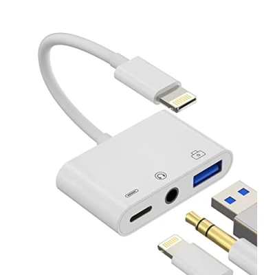 Abbildung von Kopfhörer Adapter für iPhone, 3,5 mm AUX Audio Klinkenstecker, Ladegerät, Dongle, Splitter, kompatibel mit Lightning Stecker auf USB Buchse, OTG Ladekamera, MIDI Anschluss Apple iPad