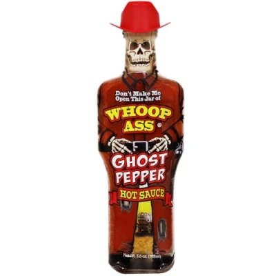 Abbildung von WHOOP ASS Cowboy Premium Scharfe Soße mit Geisterpfeffer Versuchen Sie es, wenn sich trauen! Perfektes Gourmet Geschenk für den Hot Sauce Fan