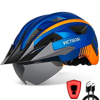 Abbildung von VICTGOAL Fahrradhelm Herren Damen MTB Helm mit Abnehmbarer Magnetische Schutzbrille Visier Atmungsaktiv 21 Belüftungskanäle Radhelm Einstellbare Fahrradhelme (L: 57 61cm, Blau)