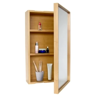 Abbildung von osoltus Badregal Spiegelschrank Badschrank mit Tür Bambus 60x35x14 cm
