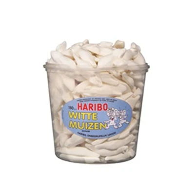 Abbildung von Sußichkeiten Haribo Weiße Schaumstoffmäuse (150 Stück) Box Großpackung 150 Pack 1200 Gram Total