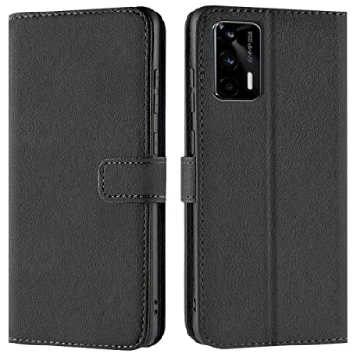Abbildung von Verco Handyhülle für Realme GT Hülle, Bookcase Tasche Flipcover 5G Case [Kartenfächer/Aufstellfunktion], Schwarz