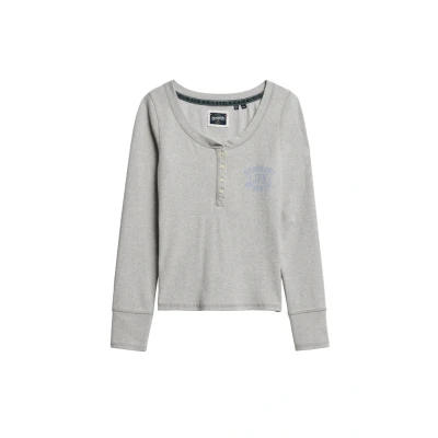 Abbildung von Superdry Athletic Button Langarmshirt, Damen, Größe: 42, Ice grey marl