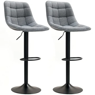 Abbildung von HOMCOM Barhocker 2er Set, Gepolstert Barstuhl mit Lehne, Stahlgestell, Chenille Optik, Höhenverstellbare Küchenstühle Fußstütze 360 Drehbar Tresenhocker für Küche, Wohnzimmer Dunkelgrau