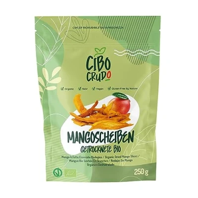 Abbildung von Bio Mango Getrocknet 250g. Getrocknete ohne Zucker. Mangostreifen zur Verwendung als Snack oder in Süßen Rezepten. Reich an Vitamin A &amp; C Ballaststoffe und Antioxidantien.
