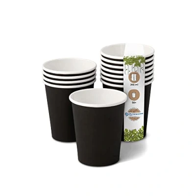 Abbildung von GREENBOX Bio Pappbecher I Einweggeschirr Trinkbecher Papierbecher kompostierbare und biologisch abbaubare Becher schwarze, unbedruckte, umweltfreundliche Kaffeebecher 50 Stk 200ml 8oz