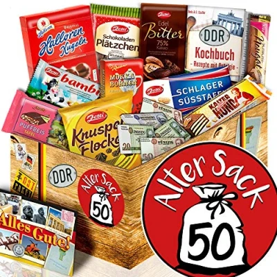 Abbildung von Alter Sack 50 ++ Herren Geschenk DDR Schokolade Ostpaket