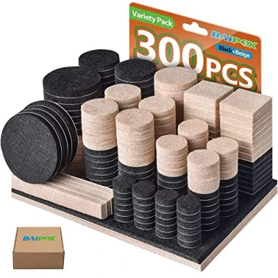 Abbildung von Filzgleiter Selbstklebend Set 300 Stück Zwei Farben (Schwarz 130 + Beige 110) Möbelgleiter Filz Pads für Stühle Bodengleiter Stuhl Effektiver Schutz Ihrer Möbel &amp; Holzfußböden