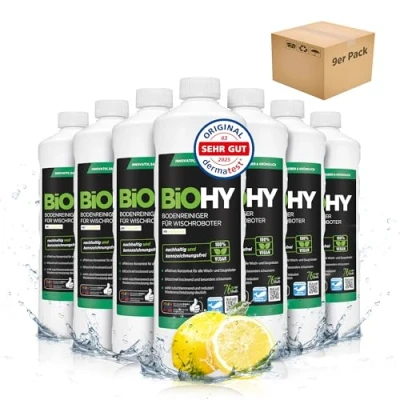 Abbildung von BiOHY Bodenreiniger Für Wischroboter (9 x 1 Liter) Reinigungsmittel Konzentrat alle Wisch &amp; Saugroboter mit Nass Funktion Schaumarm Streifenfrei Böden