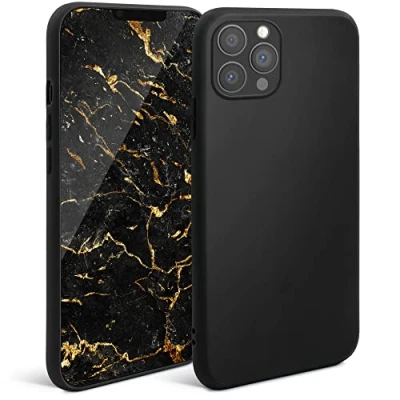Abbildung von Moozy Minimalist Series Silikon Hülle für iPhone 13 Pro, Schwarz Mattes Finish, Dünne, Leichte, Weiche TPU Handyhülle Schutzhülle Case Cover