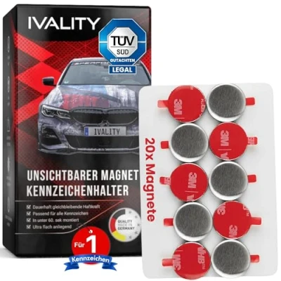 Abbildung von IVALITY® 100% Clean Magnet Kennzeichenhalter hinter der Stoßstange für 1 Kennzeichen Rahmenlose Magnetische Nummernschildhalterung Auto Kennzeichenhalterung Nummernschildhalter