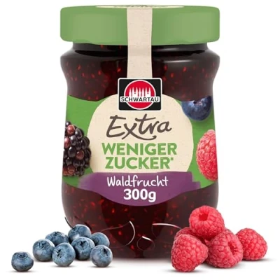 Abbildung von Schwartau Extra Weniger Zucker Waldfrucht, zuckerreduzierter Fruchtaufstrich, 300g