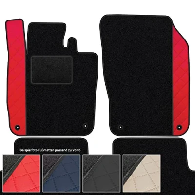 Abbildung von moto MOLTICO Fußmatten Auto Velours Autoteppiche Schwarz Automatten Set 4 teilig Auffälliges Design passend für Volvo S90 V90 ab 2016 (Rotes Muster)