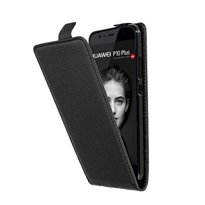 Abbildung von Cadorabo Hülle kompatibel mit Huawei P10 Plus Flip Design aus Premium Kunst Leder Klappbare Stoßfeste Magnetische Cover für Tasche in Schwarz