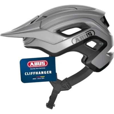 Abbildung von ABUS MTB Helm Cliffhanger Fahrradhelm für anspruchsvolle Trails mit großen Lüftungsöffnungen und TriVider Riemensystem Damen Herren Silber, Größe M