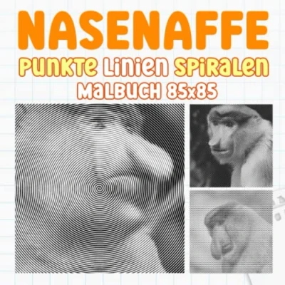 Abbildung von Nasenaffe Punkte Linien Spiralen Malbuch: Ein Artbook über einen langnasigen Affen mit 30 Malvorlagen im Inneren Geschenke für Kinder, Jugendliche und Erwachsene zum Ausmalen Entspannen