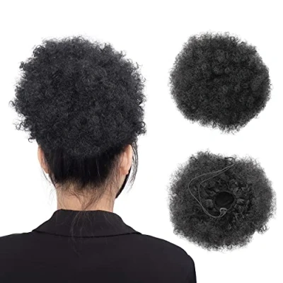 Abbildung von MEIRIYFA Afro Puff Tunnelzug Pferdeschwanz Kurzes Lockige Haar Extensions Synthetische Chignon Bun mit Clips (T01#)