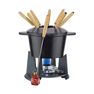 Abbildung von Gusseisen Fondue Set GRENOBLE schwarz, Ø 15,5 cm mit 8 Fonduegabeln