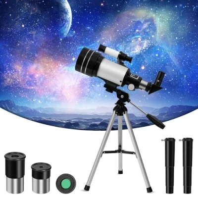 Abbildung von wowspeed Teleskop, Teleskop Kinder Erwachsene Einsteiger, 70mm Öffnung 300mm Refraktor Teleskope, 15X 150X Astronomisches mit Stativ, Smartphone Adapter, Geschenk für